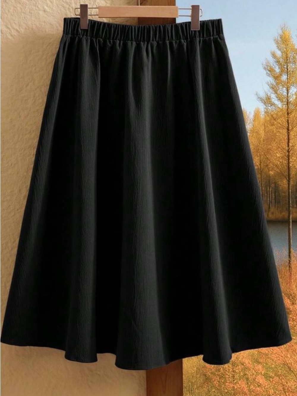 Women's Black A-Line Skirt with Elastic Waist